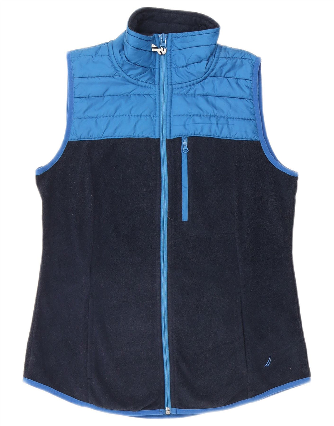 NAUTICA Womens Fleece Gilet UK 10 Pequeno Azul Marinho Colourblock Poliéster