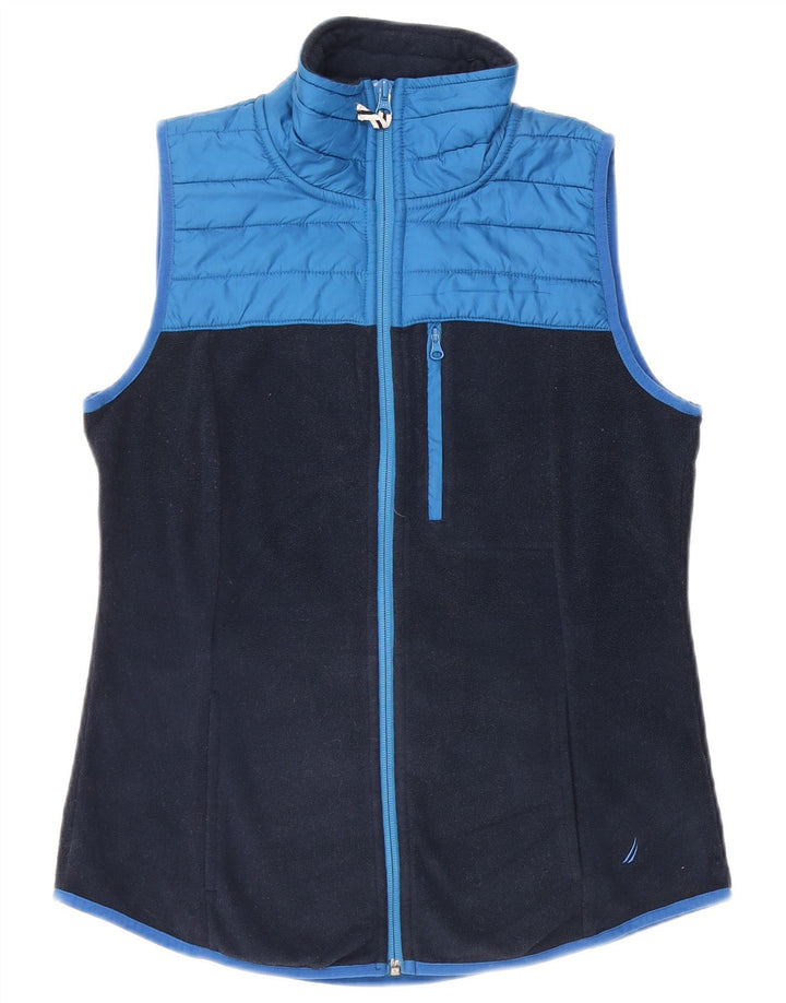 NAUTICA Womens Fleece Gilet UK 10 Pequeno Azul Marinho Colourblock Poliéster