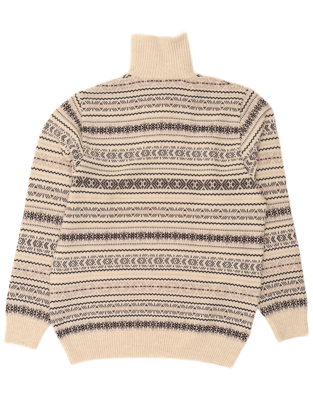 Jim Spencer Suéter masculino com gola e zíper, médio bege, lã Fair Isle
