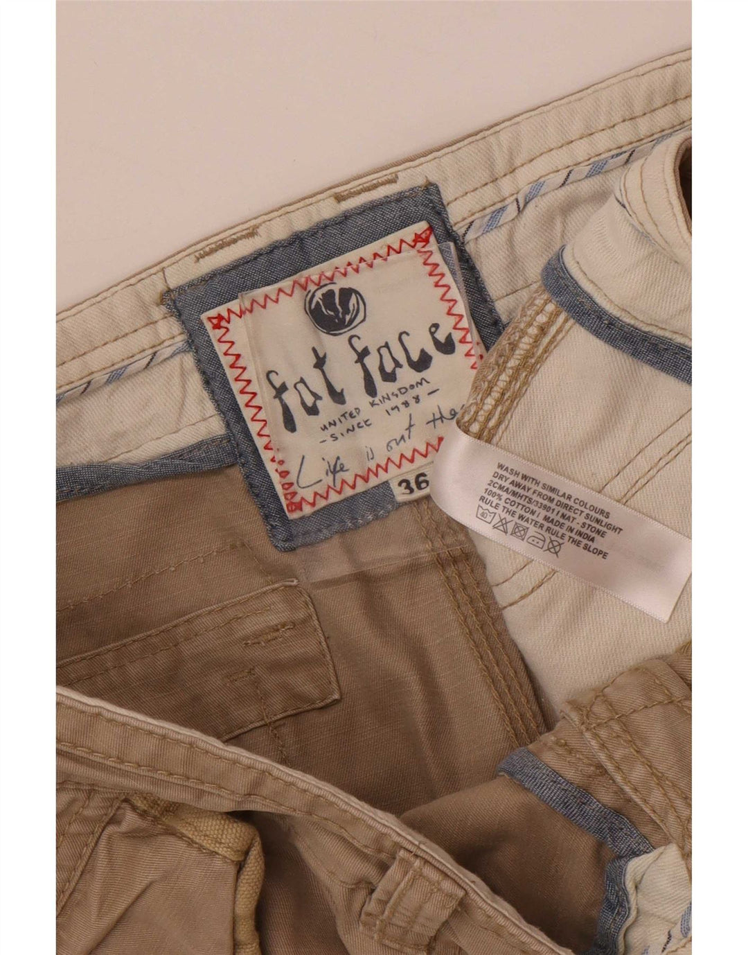 Shorts cargo masculino Fat Face W36 grande algodão bege