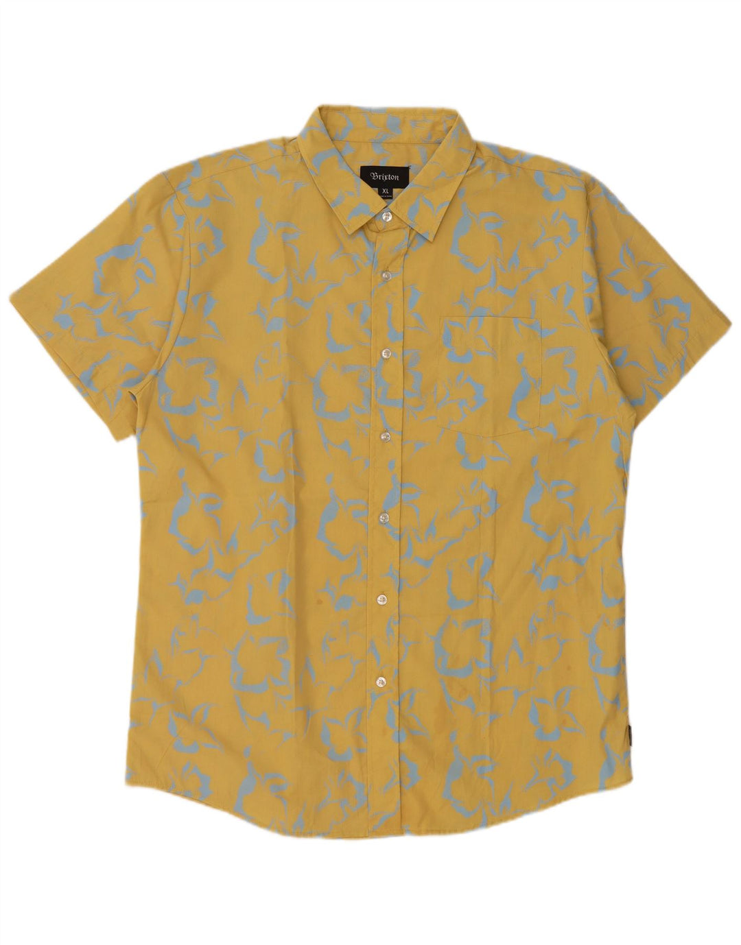 Brixton Camisa masculina de manga curta com padrão abstrato XL de algodão amarelo