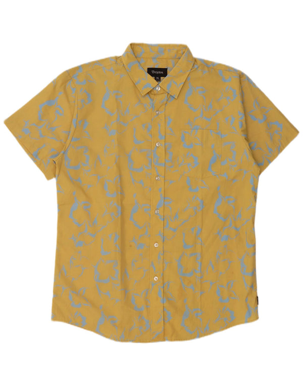 Brixton Camisa masculina de manga curta com padrão abstrato XL de algodão amarelo