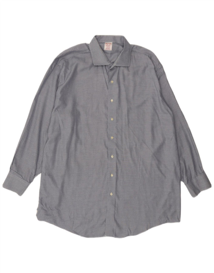 Camisa masculina BROOKS BROTHERS Madison tamanho 18 1/2 2XL azul houndstooth algodão