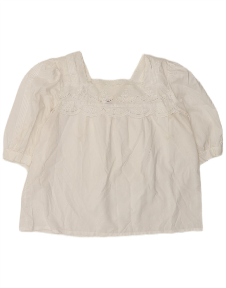 Blusa feminina vintage UK 16 grande floral branco