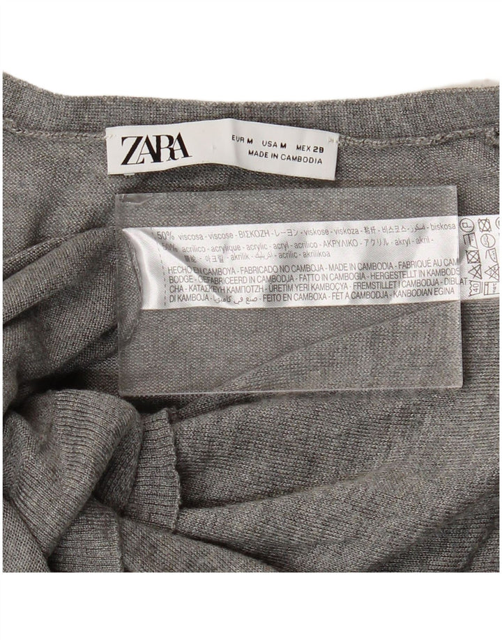 Suéter cardigã feminino Zara Reino Unido 14 Viscose cinza médio