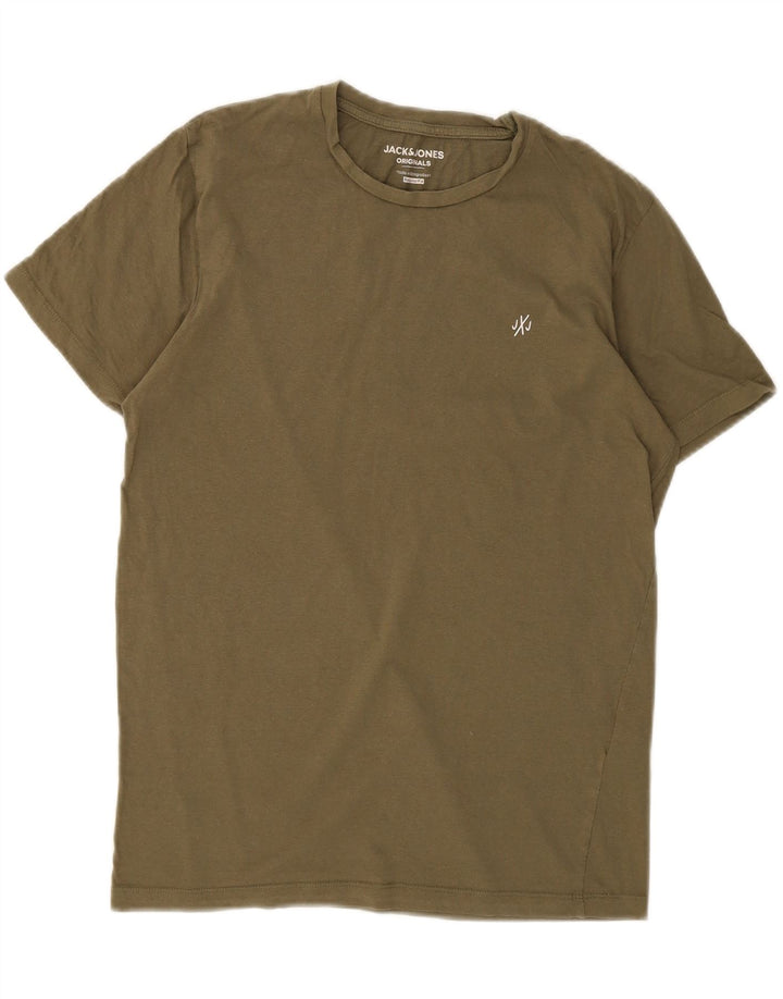 JACK & JONES Mens Regular Fit T-Shirt Top Medium Khaki Cotton Vintage Jack & Jones and Second-Hand Jack & Jones from Messina Hembry 