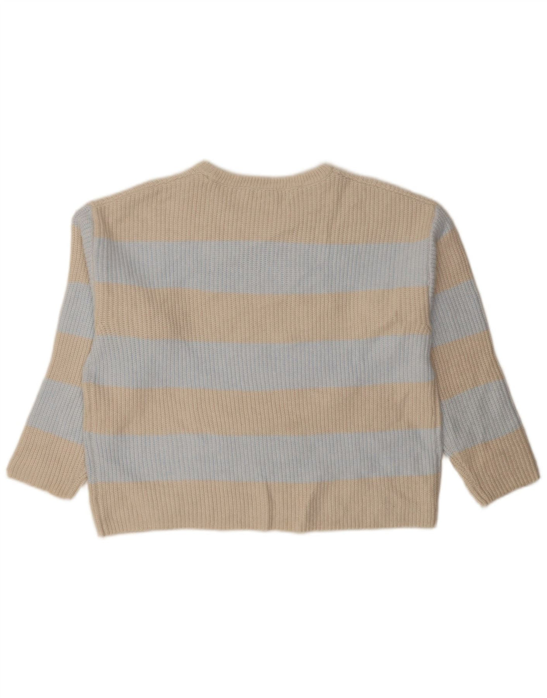 Suéter feminino Marks & Spencer com gola redonda UK 14 listrado bege médio