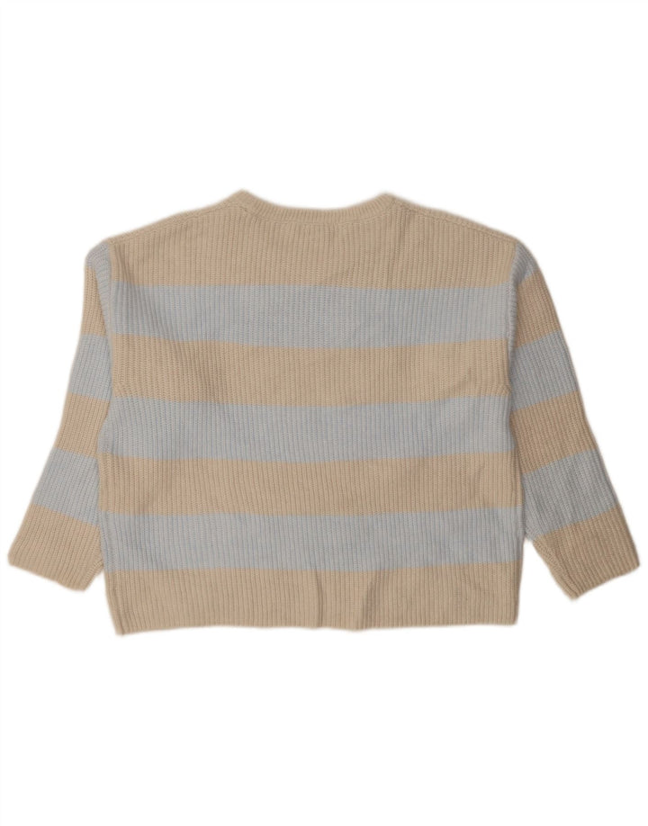 Suéter feminino Marks & Spencer com gola redonda UK 14 listrado bege médio