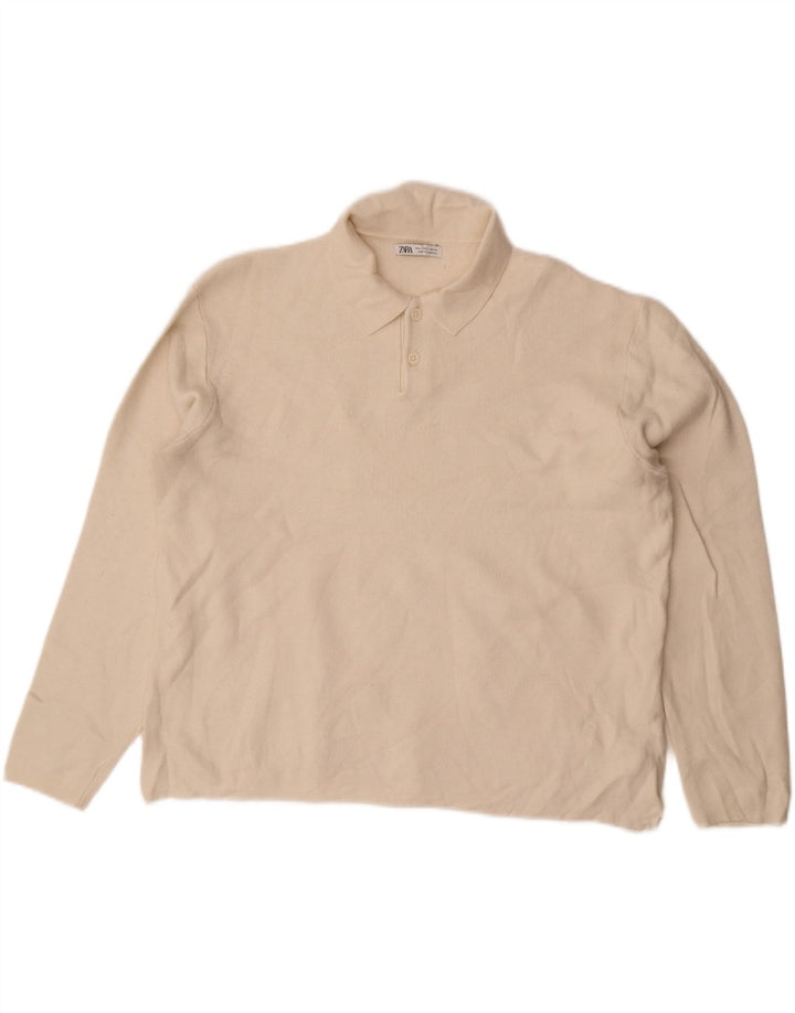 Zara Suéter masculino com gola polo grande branco