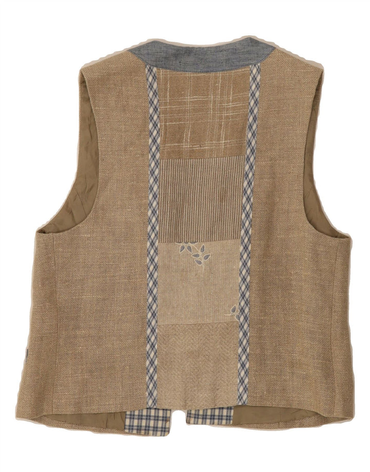 VINTAGE Womens Waistcoat IT 36 XS Beige Linen Vintage Vintage and Second-Hand Vintage from Messina Hembry 