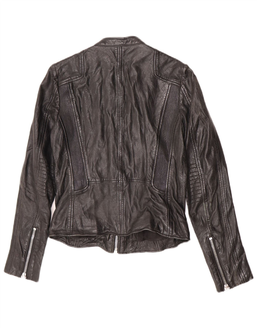 Jaqueta feminina de couro Gipsy Racer UK 10 pequena couro preto