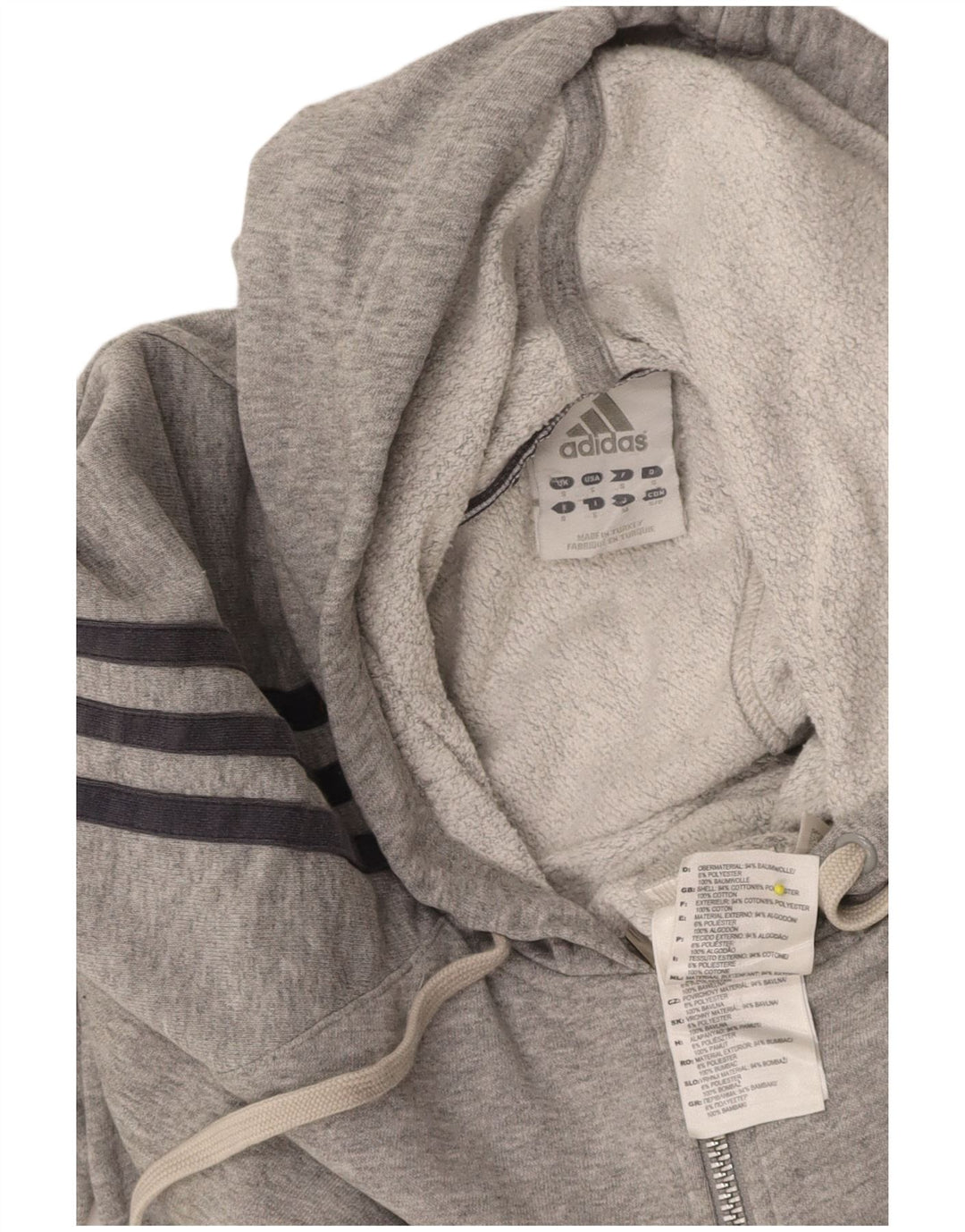 ADIDAS Mens Zip Hoodie Suéter Pequeno Algodão Cinza