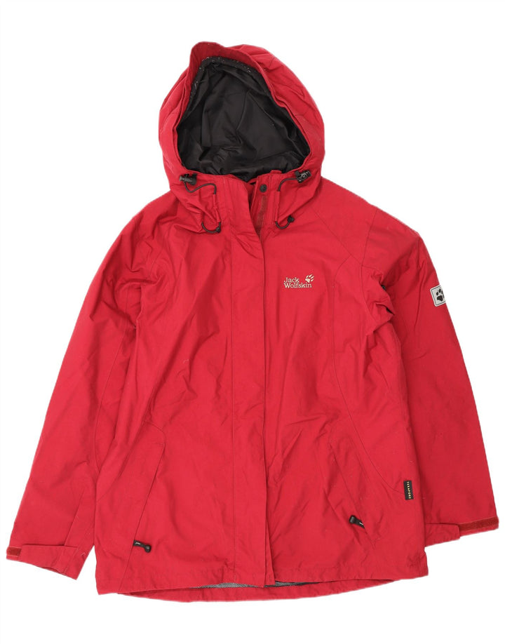 Jaqueta de chuva feminina com capuz Jack Wolfskin Reino Unido 14/16 grande poliamida vermelha