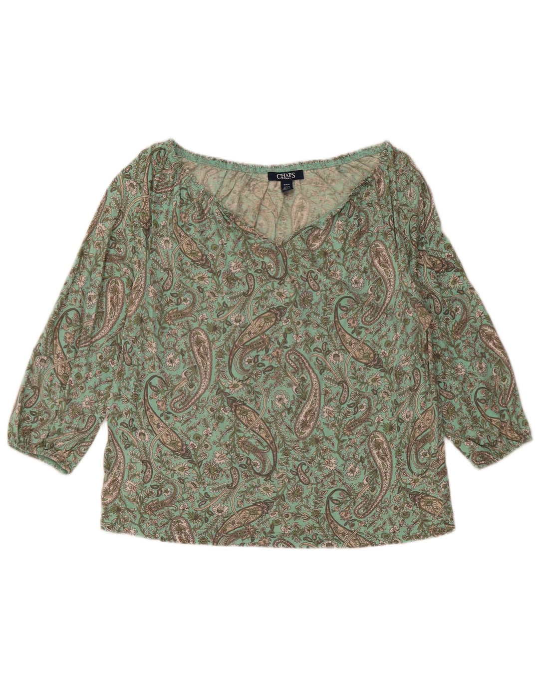 Blusa feminina cropped manga 3/4 CHAPS Reino Unido 14 algodão paisley verde médio