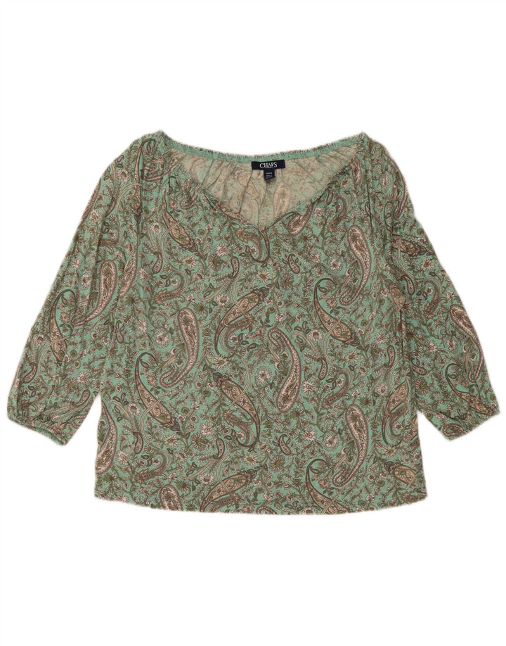 Blusa feminina cropped manga 3/4 CHAPS Reino Unido 14 algodão paisley verde médio