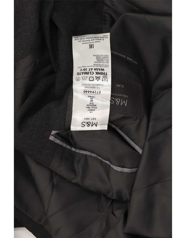 Jaqueta blazer masculina Marks & Spencer com 2 botões Slim Fit Reino Unido 38 lã cinza médio