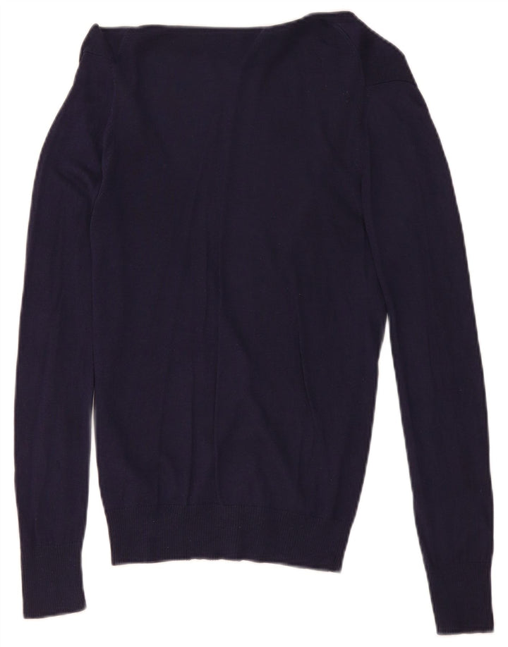 Suéter cardigã feminino Massimo Dutti Reino Unido 12 seda azul marinho médio