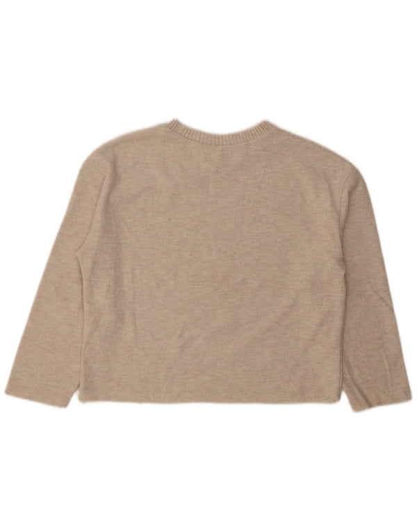 Zara blusa feminina folgada top Reino Unido 14 algodão bege médio