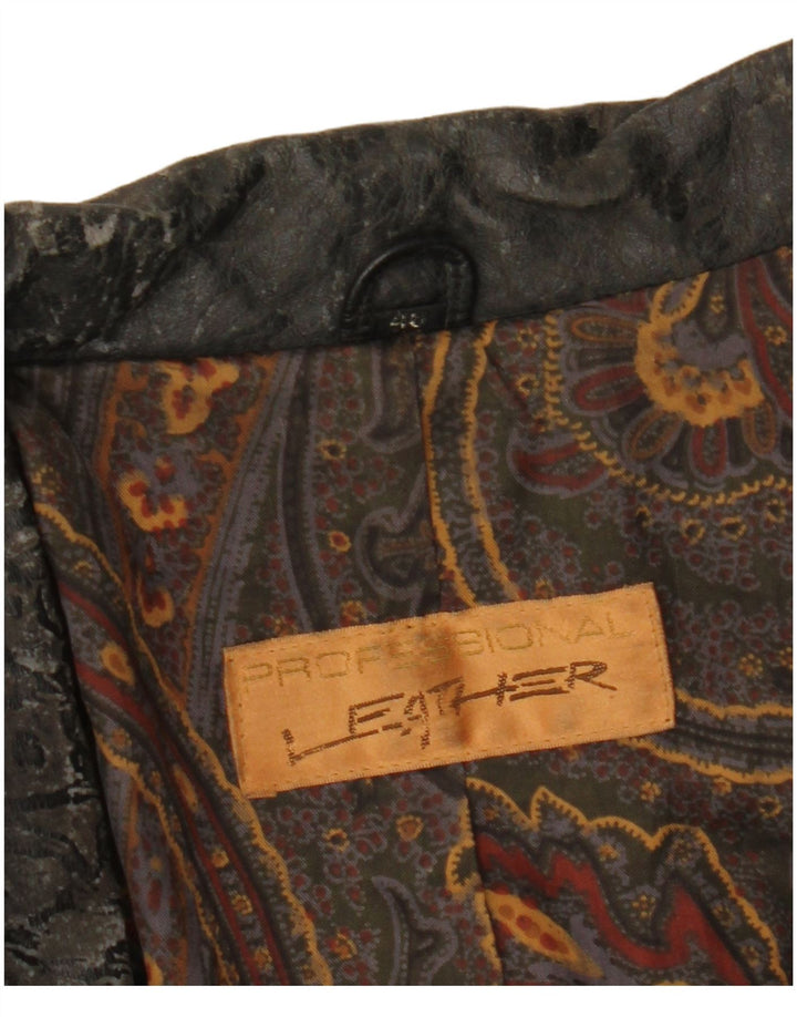 Jaqueta de couro masculina vintage com ajuste solto IT 46 couro preto pequeno