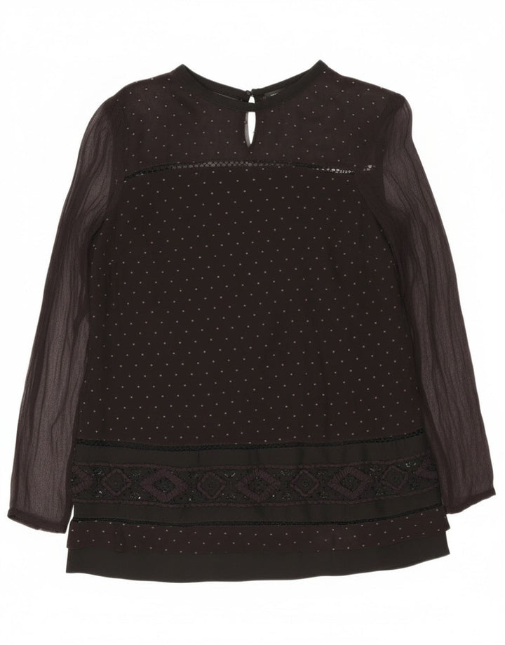 Simona Barbieri Blusa feminina Twin Set Top Reino Unido 10 pequena preta manchada