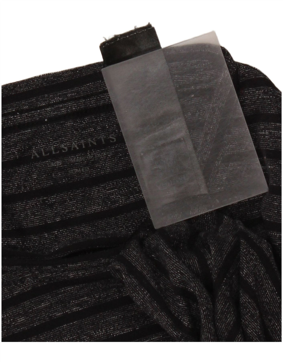 All Saints Mens Camiseta Slim Fit Top Grande Algodão Listrado Preto