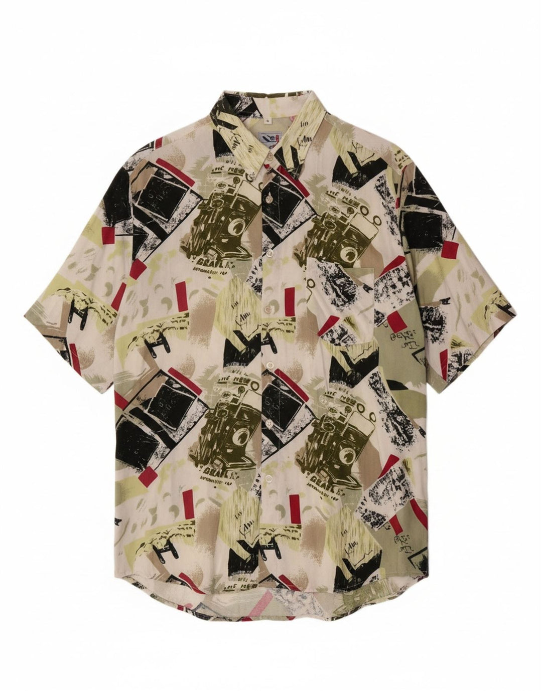 Camisa masculina VINTAGE de manga curta grande verde patchwork viscose