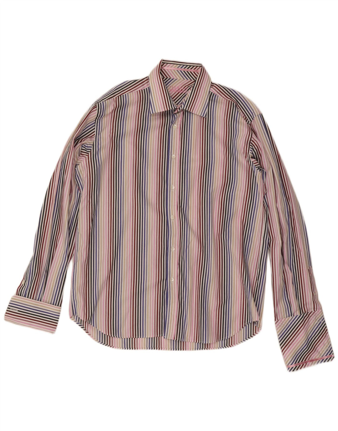 Camisa formal masculina Ted Baker tamanho 17 1/2 XL algodão listrado multicolorido