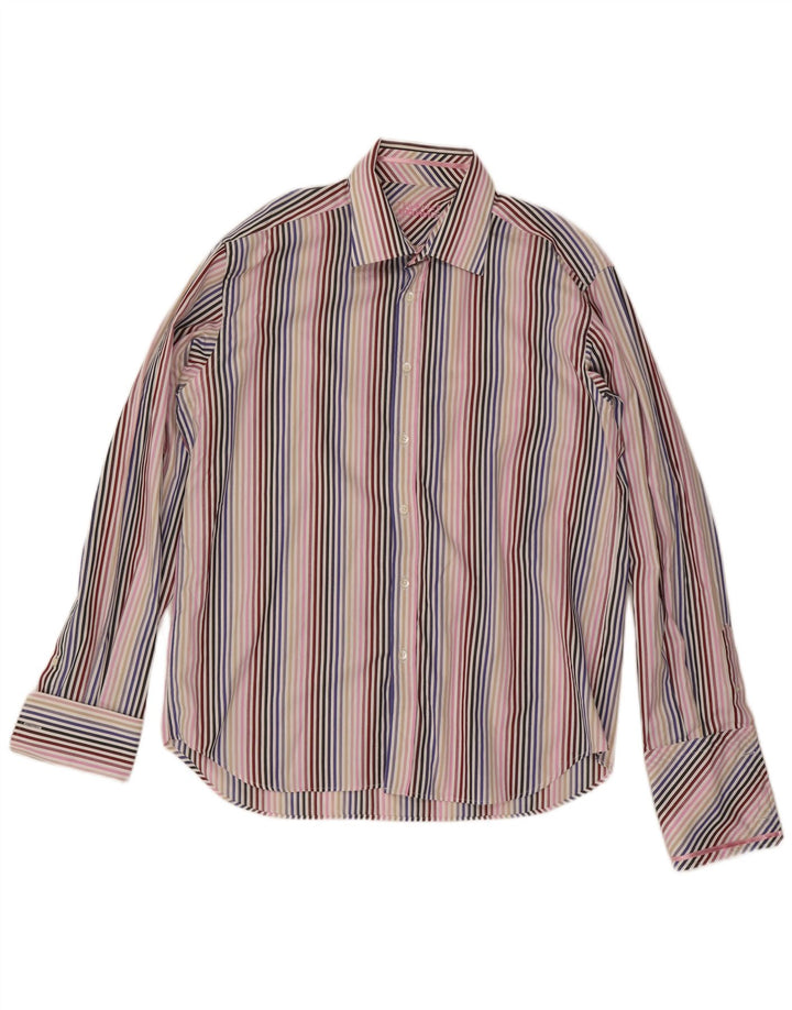 Camisa formal masculina Ted Baker tamanho 17 1/2 XL algodão listrado multicolorido