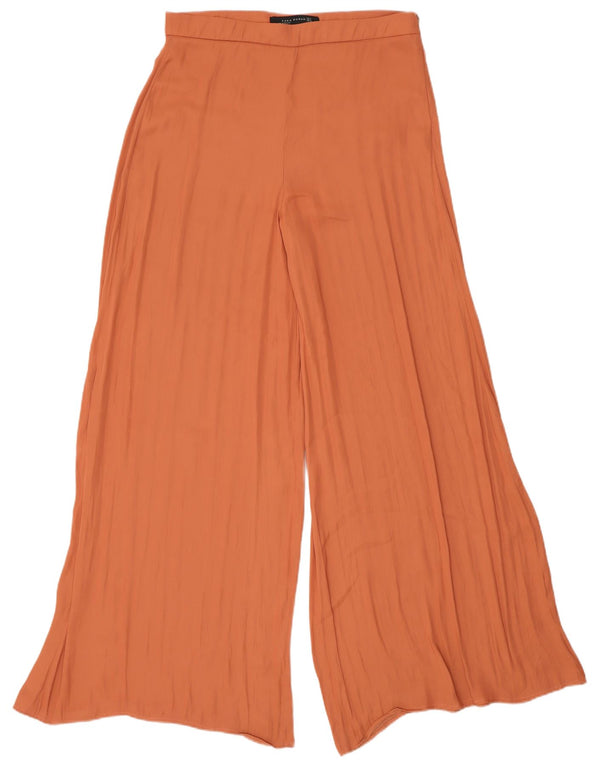 Zara Calça feminina casual de perna larga médio W28 L30 laranja