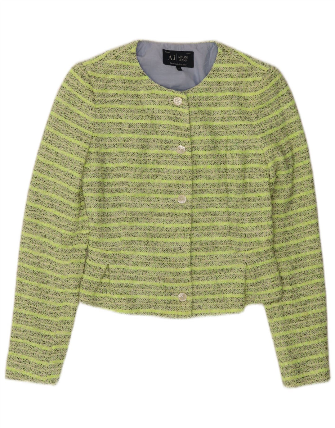 Jaqueta blazer feminina ARMANI JEANS crop 5 botões IT 42 listrado verde médio