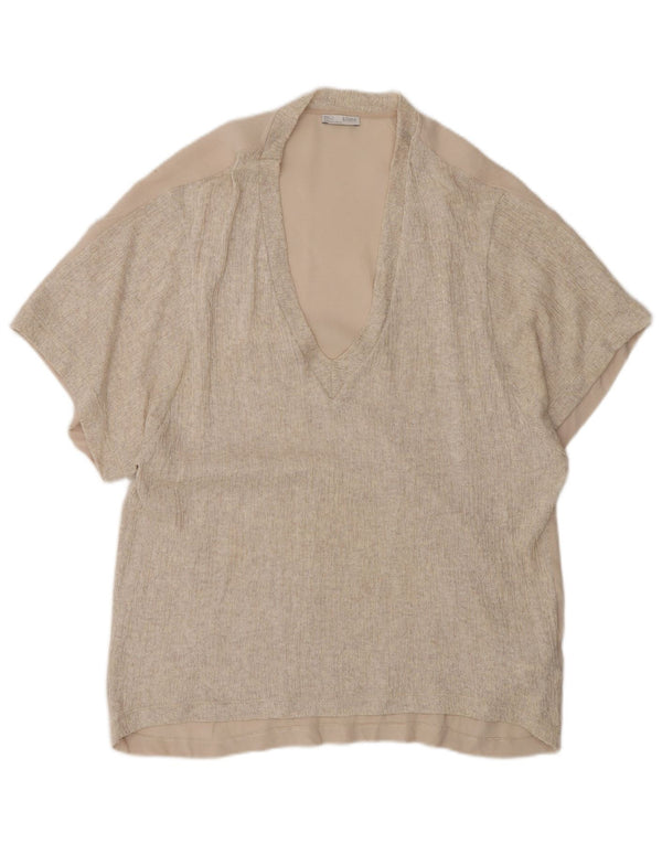 Top túnica oversized feminino Zara UK 10 pequeno poliéster bege