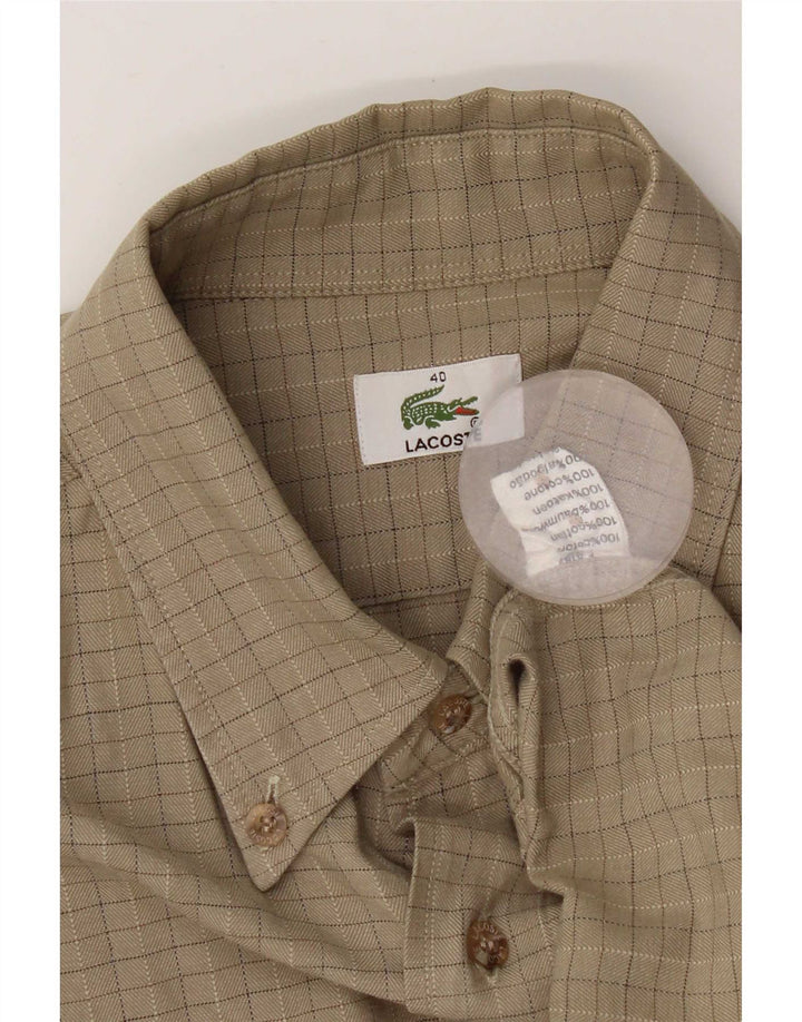 Camisa masculina Lacoste tamanho 40 algodão xadrez bege médio