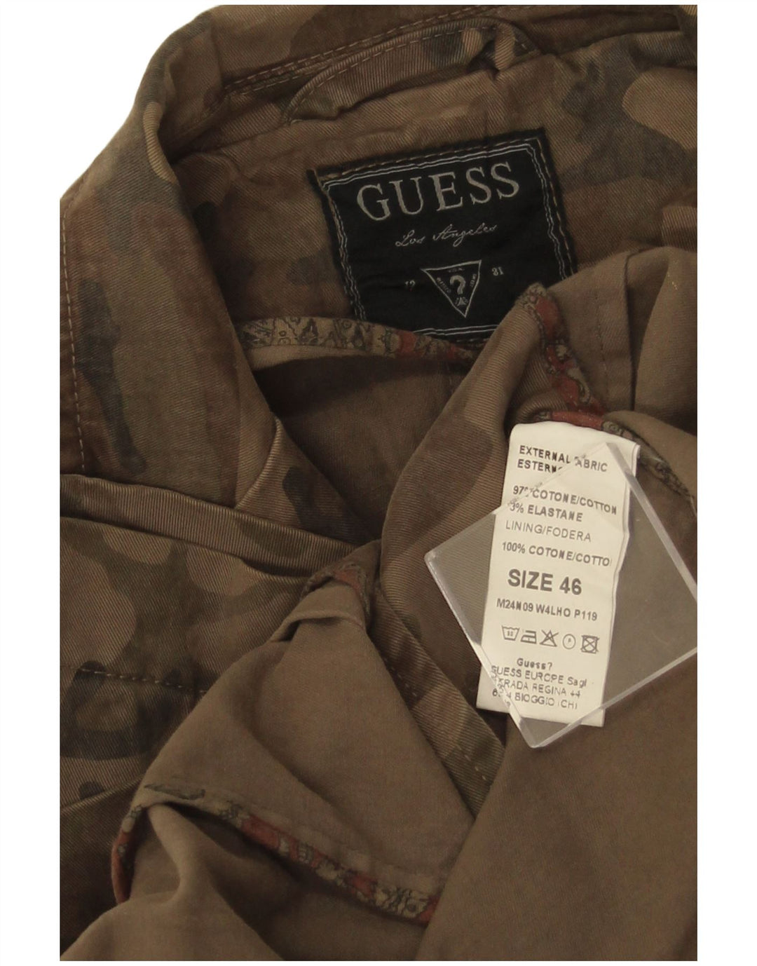 Jaqueta Blazer Masculina Guess com 3 Botões IT 46 Algodão Camuflado Marrom Pequeno