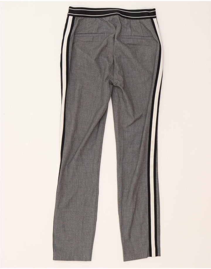 Zara Calça Chino Feminina Slim Pequena W26 L27 Poliéster Listrado Cinza