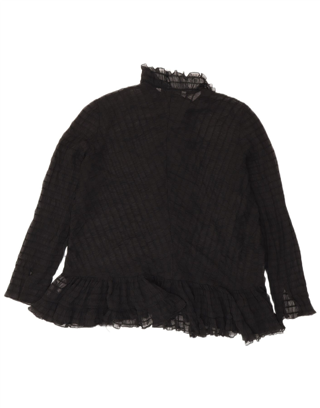 Zara Blusa feminina transparente com babados na frente Reino Unido 14 médio preto