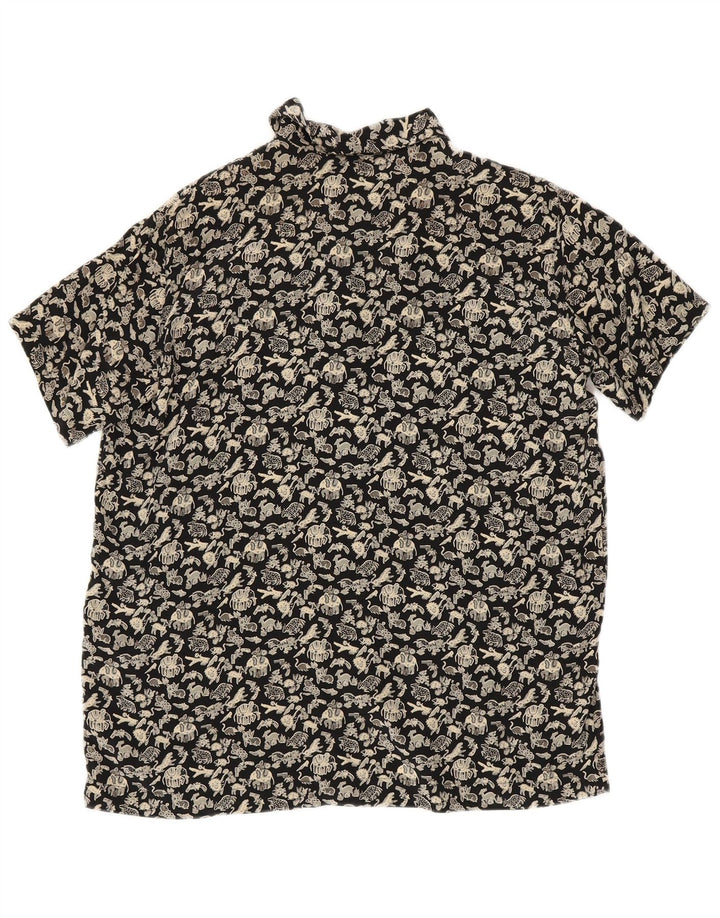Camisa feminina VINTAGE manga curta IT 42 médio preto estampa animal