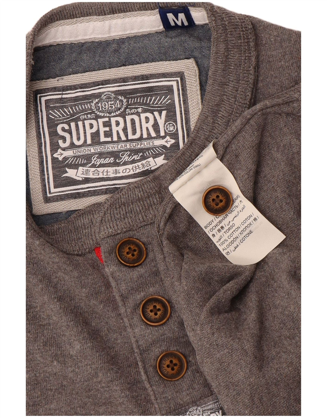 Superdry Mens Top Manga Longa Médio Algodão Cinza