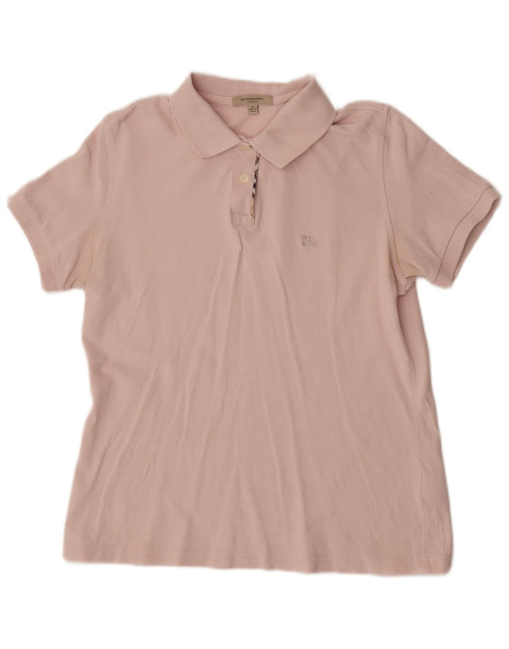 Camisa polo feminina Burberry UK 16 grande algodão rosa