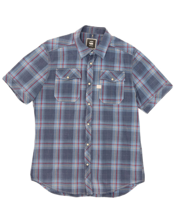 Camisa masculina de manga curta G-Star grande algodão xadrez azul