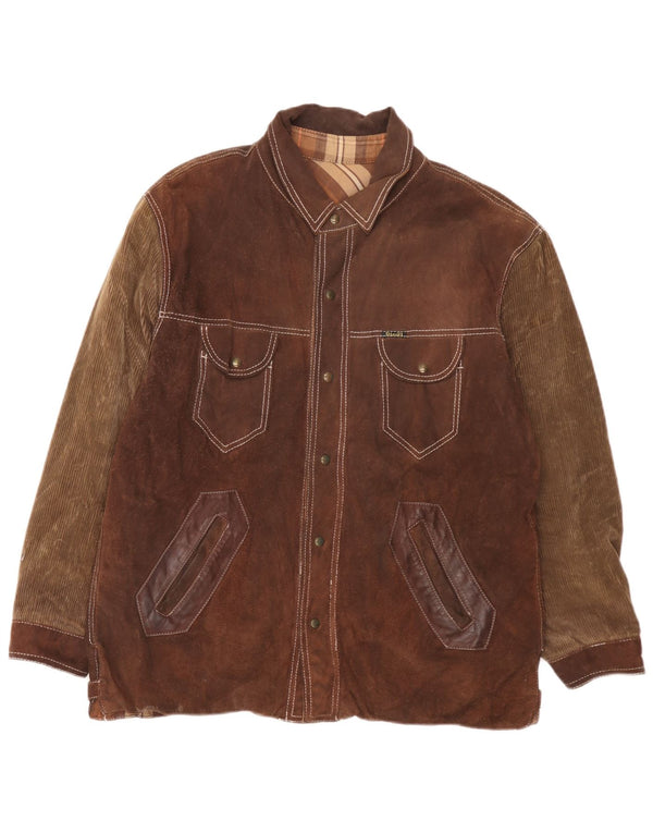 Jaqueta reversível masculina Diesel UK 40 grande couro xadrez marrom