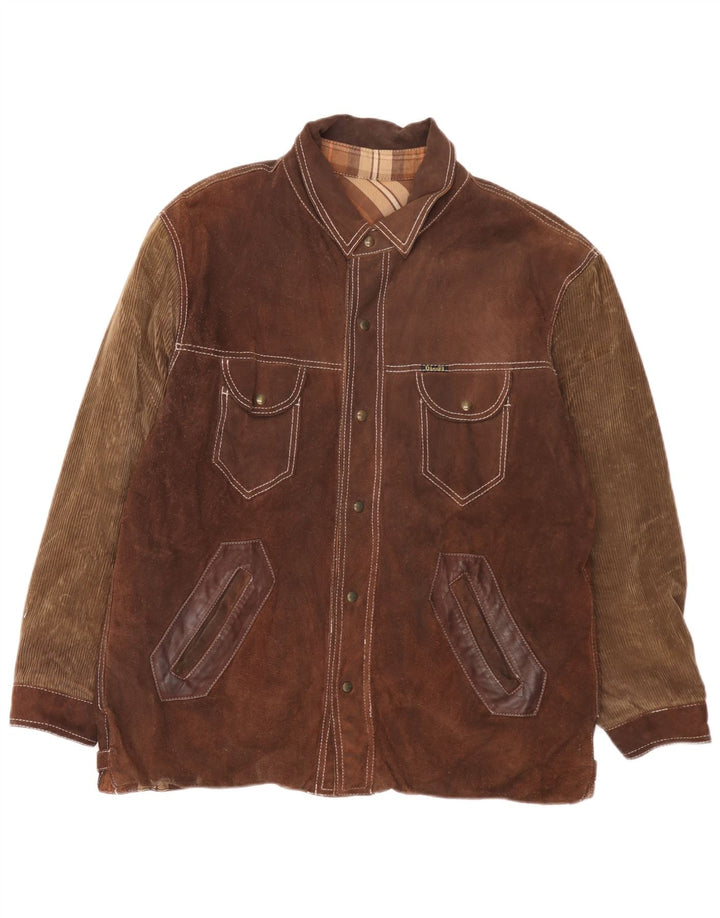 Jaqueta reversível masculina Diesel UK 40 grande couro xadrez marrom