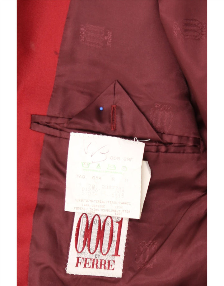FERRE Mens 001 3 Button Blazer Jacket IT 54 2XL Burgundy Virgin Wool