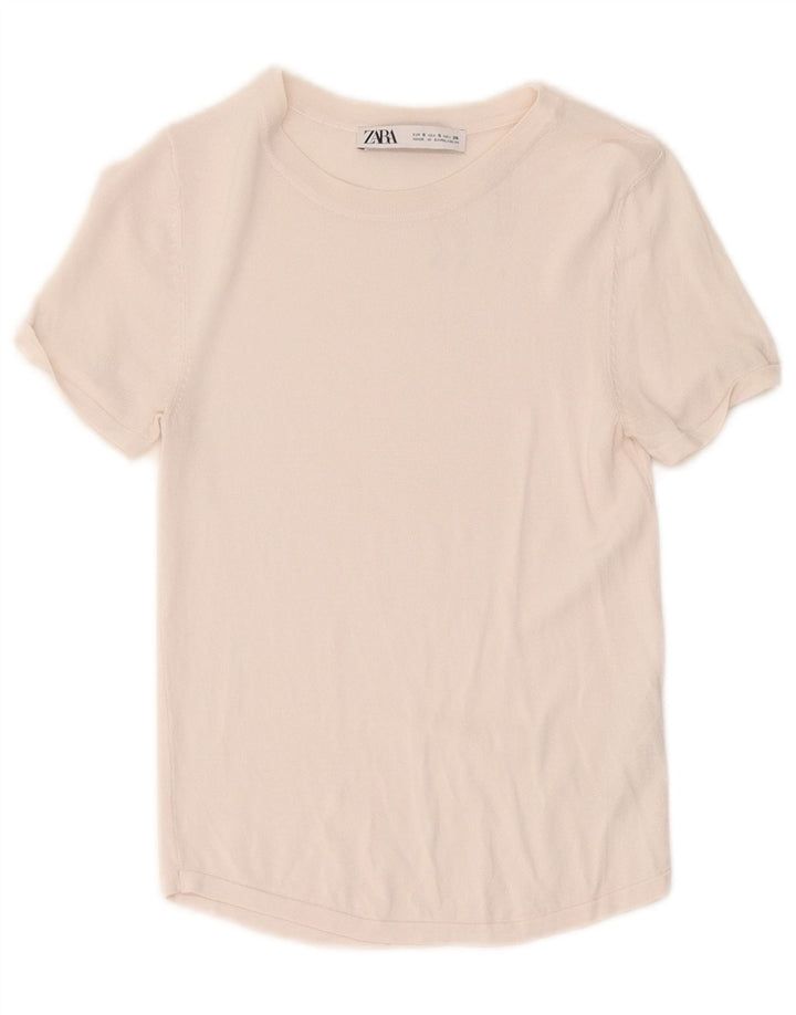 Zara Camiseta Feminina Crop Top UK 8 Pequena Viscose Branca