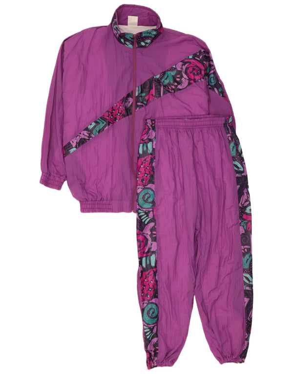 Fato de treino completo oversized feminino vintage Reino Unido 16 grande nylon geométrico roxo