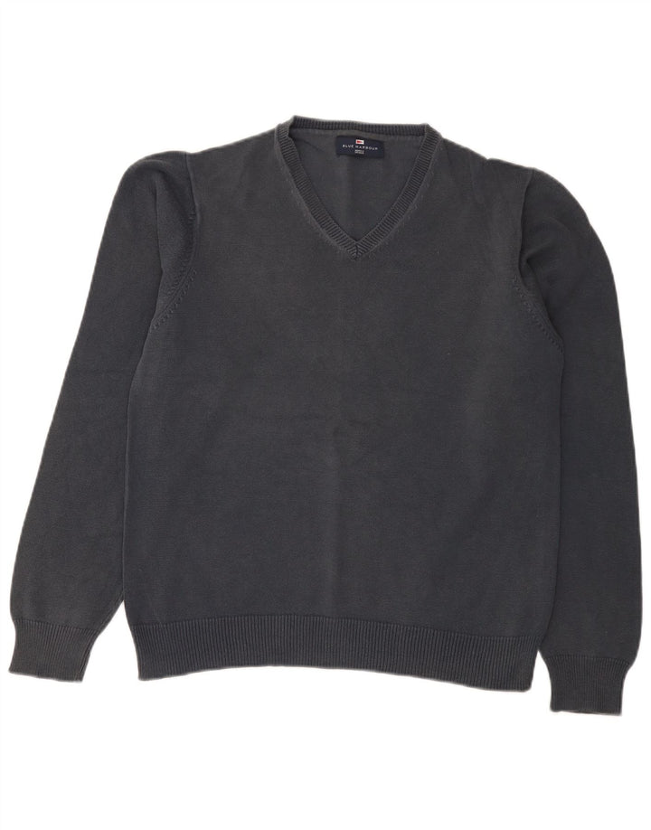 Suéter feminino Marks & Spencer com decote em V Reino Unido 14 algodão azul marinho médio