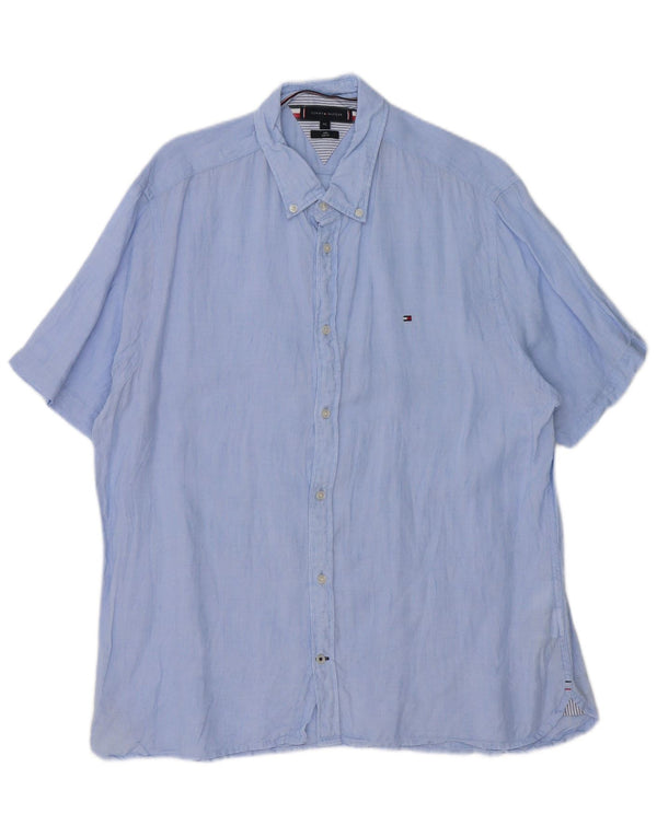 Camisa masculina de manga curta Slim Fit Tommy Hilfiger 2XL linho azul