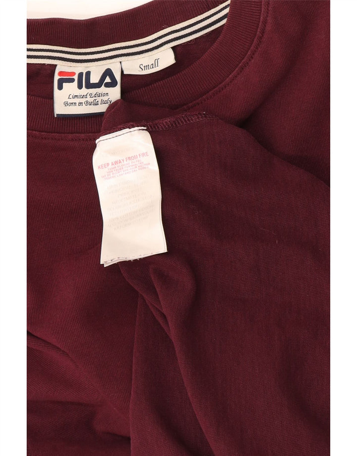 Fila Mens Top Manga Longa Pequeno Algodão Borgonha