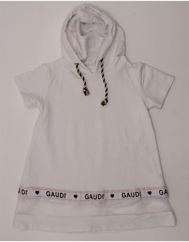 GAUDI Girls Graphic Hooded A-Line Dress 3-4 Years White Cotton Vintage Gaudi and Second-Hand Gaudi from Messina Hembry 