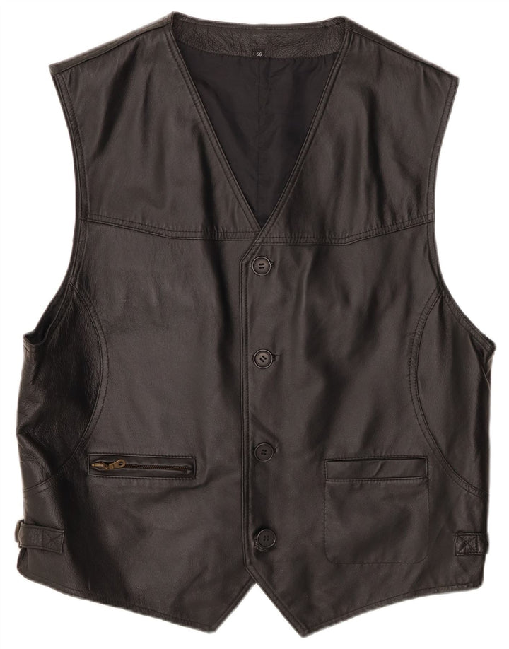 Colete de couro masculino VINTAGE couro preto médio