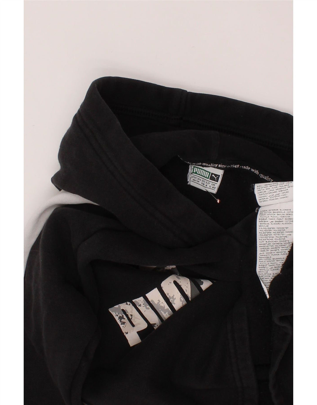 Jumper com capuz gráfico PUMA para meninos 5-6 anos preto colorblock algodão